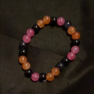 Pink, Orange, and Black Beaded Bracelet